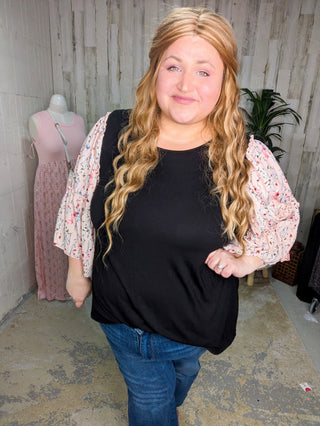 Meryl Boho Floral Wide Sleeve Top (2 Colors)-1- ShortSlv/Slvless Tops-voll-Styled by Stacked - A Plus Size Women's Boutique in Lakeville, MN