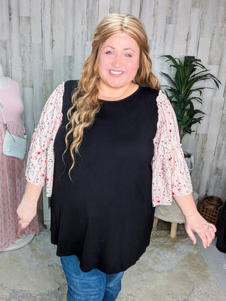 Meryl Boho Floral Wide Sleeve Top (2 Colors)-1- ShortSlv/Slvless Tops-voll-Styled by Stacked - A Plus Size Women's Boutique in Lakeville, MN