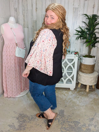 Meryl Boho Floral Wide Sleeve Top (2 Colors)-1- ShortSlv/Slvless Tops-voll-Styled by Stacked - A Plus Size Women's Boutique in Lakeville, MN