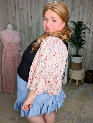 Meryl Boho Floral Wide Sleeve Top (2 Colors)-1- ShortSlv/Slvless Tops-voll-Styled by Stacked - A Plus Size Women's Boutique in Lakeville, MN