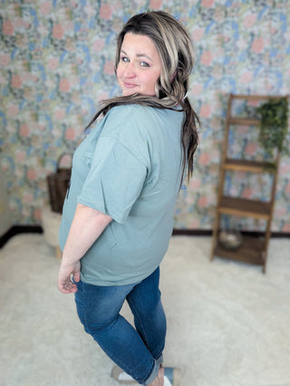 Messy Buns & Solid Faith Tee on Sage *DEAL*-6- Graphic Tops-i love my freedom-Styled by Stacked - A Plus Size Women's Boutique in Lakeville, MN