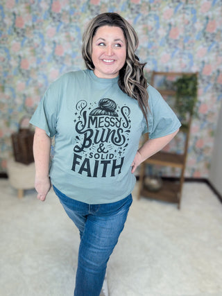 Messy Buns & Solid Faith Tee on Sage *DEAL*-6- Graphic Tops-i love my freedom-Styled by Stacked - A Plus Size Women's Boutique in Lakeville, MN