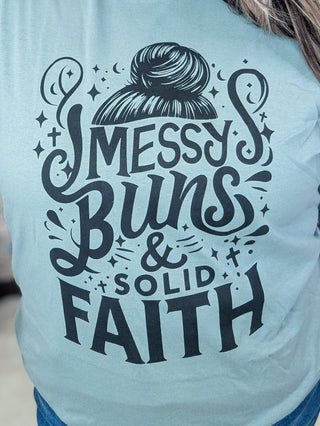 Messy Buns & Solid Faith Tee on Sage *DEAL*-6- Graphic Tops-i love my freedom-Styled by Stacked - A Plus Size Women's Boutique in Lakeville, MN