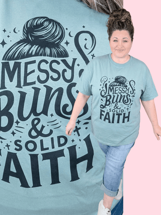 Messy Buns & Solid Faith Tee on Sage *DEAL*-6- Graphic Tops-i love my freedom-Styled by Stacked - A Plus Size Women's Boutique in Lakeville, MN