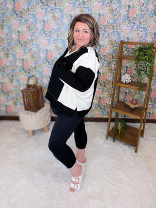 2- Long Sleeve Tops Mianna Scuba Vneck Pullover in Black plus size clothing