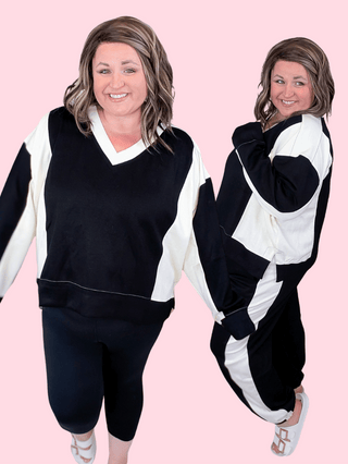 2- Long Sleeve Tops Mianna Scuba Vneck Pullover in Black plus size clothing