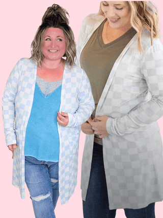 Tinley Tissue Weight Pocket Cardigan in Checkers-4- Overlayer Tops-MICHELLE MAE-Styled by Stacked - A Plus Size Women's Boutique in Lakeville, MN
