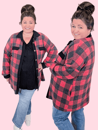 Teri Fleecy Buttondown Top in Buffalo Plaid-4- Overlayer Tops-LOVELY MELODY-Styled by Stacked - A Plus Size Women's Boutique in Lakeville, MN