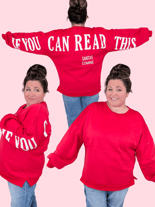 Santa's Coming Dolman Pullover in Red-2- Long Sleeve Tops-girl code couture-Styled by Stacked - A Plus Size Women's Boutique in Lakeville, MN