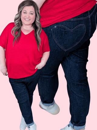 Judy Blue Dark Wash Skinny Jeans w/Heart Pocket-9- Bottoms Denim-Judy Blue-Styled by Stacked - A Plus Size Women's Boutique in Lakeville, MN