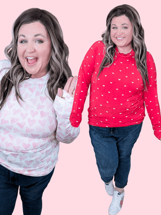 Blair Mockneck w/Thumbholes in Valentine Hearts-2- Long Sleeve Tops-MICHELLE MAE-Styled by Stacked - A Plus Size Women's Boutique in Lakeville, MN