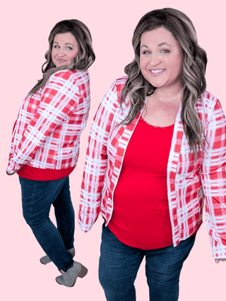 Alice Red and Pink Plaid Blazer-4- Overlayer Tops-HEIMISH-Styled by Stacked - A Plus Size Women's Boutique in Lakeville, MN