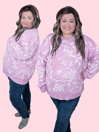 Aspen Luxe Knit Sweater in Orchid + Ivory Floral-2- Long Sleeve Tops-WHITE BIRCH-Styled by Stacked - A Plus Size Women's Boutique in Lakeville, MN