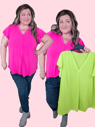 Blythe V-neck Flutter Sleeve Top in Solids-1- ShortSlv/Slvless Tops-WHITE BIRCH-Styled by Stacked - A Plus Size Women's Boutique in Lakeville, MN