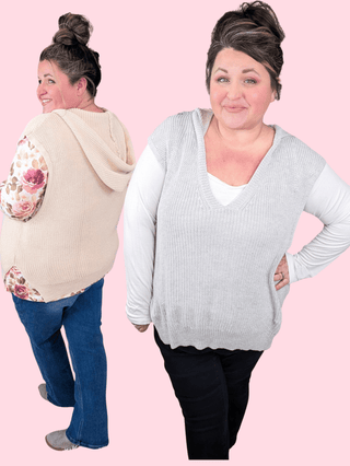 Lara Lightweight Sweater Knit Hooded Vest (2 Colors)-1- ShortSlv/Slvless Tops-WHITE BIRCH-Styled by Stacked - A Plus Size Women's Boutique in Lakeville, MN