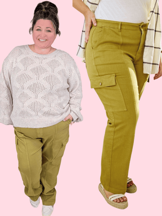 9- Bottoms Denim Judy Blue Straight Leg Cargo Jeans in Matcha plus size clothing