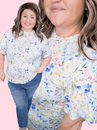Claire Mockneck Short Sleeve Top in Cottage Wildflower-1- ShortSlv/Slvless Tops-MICHELLE MAE-Styled by Stacked - A Plus Size Women's Boutique in Lakeville, MN