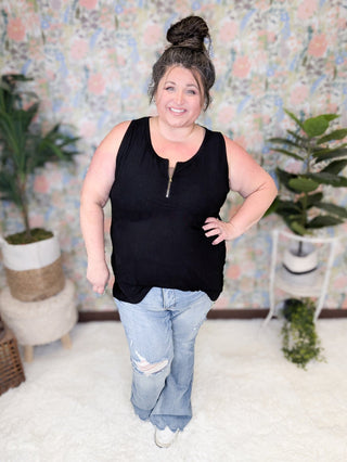 Mila Zipper Front Pointelle Tank in Solids (5 Colors)-1- ShortSlv/Slvless Tops-MICHELLE MAE-Styled by Stacked - A Plus Size Women's Boutique in Lakeville, MN