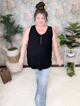 Mila Zipper Front Pointelle Tank in Solids (5 Colors)-1- ShortSlv/Slvless Tops-MICHELLE MAE-Styled by Stacked - A Plus Size Women's Boutique in Lakeville, MN