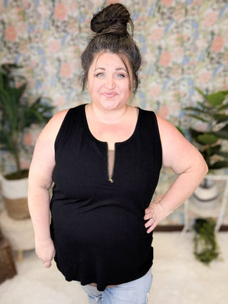 Mila Zipper Front Pointelle Tank in Solids (5 Colors)-1- ShortSlv/Slvless Tops-MICHELLE MAE-Styled by Stacked - A Plus Size Women's Boutique in Lakeville, MN