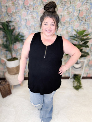 Mila Zipper Front Pointelle Tank in Solids (5 Colors)-1- ShortSlv/Slvless Tops-MICHELLE MAE-Styled by Stacked - A Plus Size Women's Boutique in Lakeville, MN