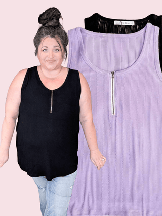 Mila Zipper Front Pointelle Tank in Solids (5 Colors)-1- ShortSlv/Slvless Tops-MICHELLE MAE-Styled by Stacked - A Plus Size Women's Boutique in Lakeville, MN