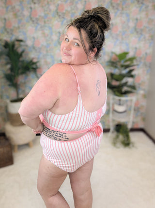 ***Miley Reversible Button Detail 2pc Swimsuit in Pink Stripes-SWIMWEAR-WHITE BIRCH-Styled by Stacked - A Plus Size Women's Boutique in Lakeville, MN