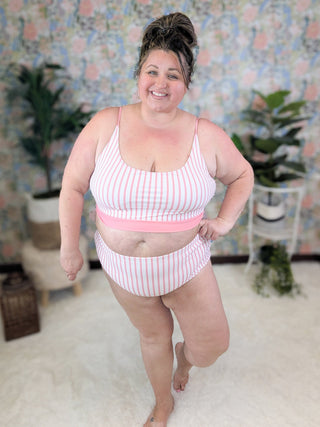 ***Miley Reversible Button Detail 2pc Swimsuit in Pink Stripes-SWIMWEAR-WHITE BIRCH-Styled by Stacked - A Plus Size Women's Boutique in Lakeville, MN