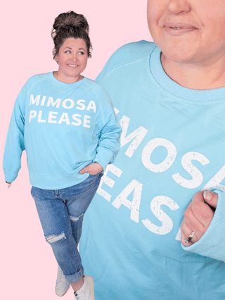 6- Graphic Tops Mimosa Please Pullover in Aqua plus size clothing