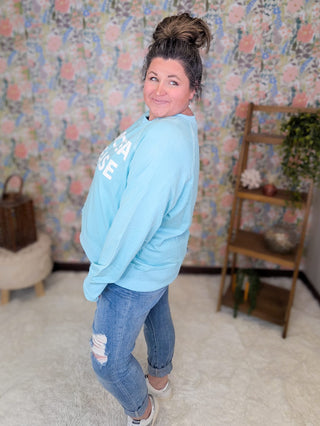 6- Graphic Tops Mimosa Please Pullover in Aqua plus size clothing