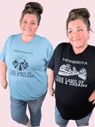 MINNESOTA Opes + Dreams V-Neck Graphic Tee-6- Graphic Tops-i love my freedom-Styled by Stacked - A Plus Size Women's Boutique in Lakeville, MN