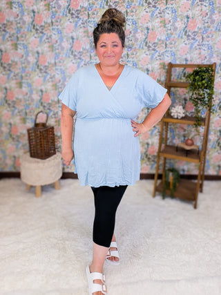 Miranda Short Sleeve Faux Wrap Top in Solids plus size clothing