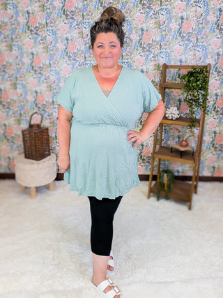 Miranda Short Sleeve Faux Wrap Top in Solids plus size clothing