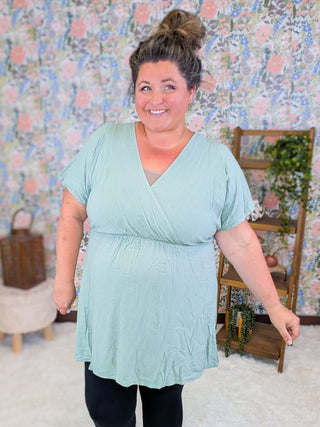 Miranda Short Sleeve Faux Wrap Top in Solids plus size clothing