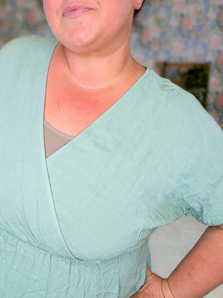 Miranda Short Sleeve Faux Wrap Top in Solids plus size clothing