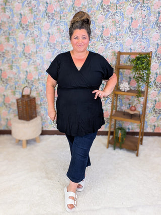 Miranda Short Sleeve Faux Wrap Top in Solids plus size clothing