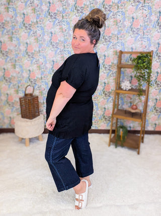 Miranda Short Sleeve Faux Wrap Top in Solids plus size clothing