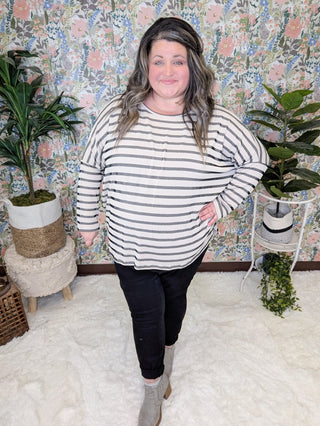 Misty Raised Rib Dolman in Neutral Stripes-2- Long Sleeve Tops-BE STAGE-Styled by Stacked - A Plus Size Women's Boutique in Lakeville, MN