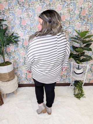 Misty Raised Rib Dolman in Neutral Stripes-2- Long Sleeve Tops-BE STAGE-Styled by Stacked - A Plus Size Women's Boutique in Lakeville, MN