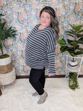 Misty Raised Rib Dolman in Neutral Stripes-2- Long Sleeve Tops-BE STAGE-Styled by Stacked - A Plus Size Women's Boutique in Lakeville, MN