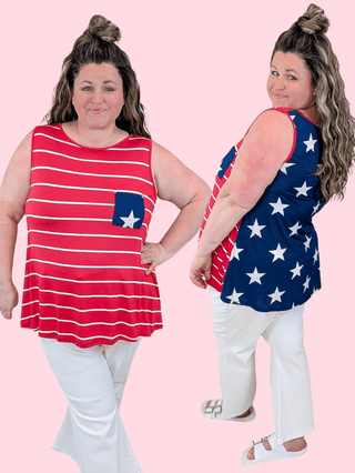 1- ShortSlv/Slvless Tops Molly Stars + Stripes Pocket Tank plus size clothing