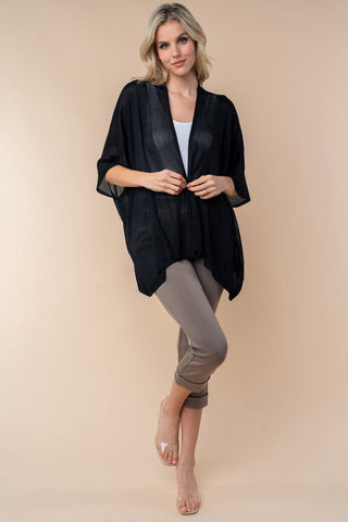 Monique Netted Knit Flowy 3/4 Sleeve Cardigan (2 Colors)-4- Overlayer Tops-WHITE BIRCH-Styled by Stacked - A Plus Size Women's Boutique in Lakeville, MN