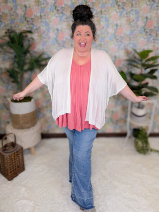 Monique Netted Knit Flowy 3/4 Sleeve Cardigan (2 Colors)-4- Overlayer Tops-WHITE BIRCH-Styled by Stacked - A Plus Size Women's Boutique in Lakeville, MN
