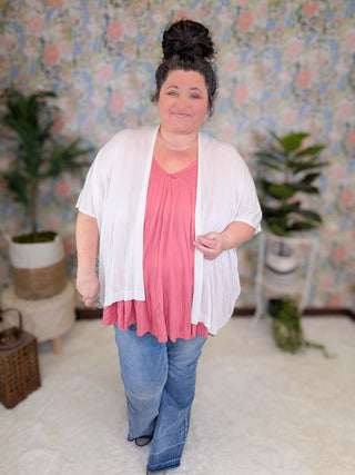 Monique Netted Knit Flowy 3/4 Sleeve Cardigan (2 Colors)-4- Overlayer Tops-WHITE BIRCH-Styled by Stacked - A Plus Size Women's Boutique in Lakeville, MN