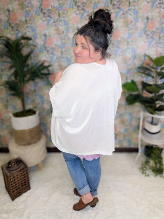 Monique Netted Knit Flowy 3/4 Sleeve Cardigan (2 Colors)-4- Overlayer Tops-WHITE BIRCH-Styled by Stacked - A Plus Size Women's Boutique in Lakeville, MN
