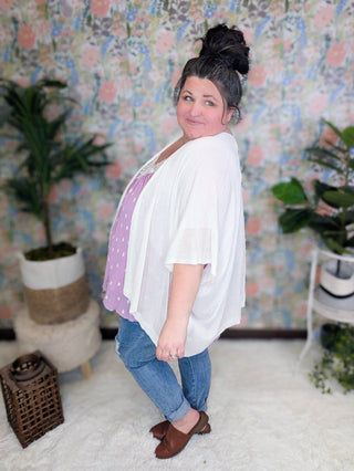 Monique Netted Knit Flowy 3/4 Sleeve Cardigan (2 Colors)-4- Overlayer Tops-WHITE BIRCH-Styled by Stacked - A Plus Size Women's Boutique in Lakeville, MN