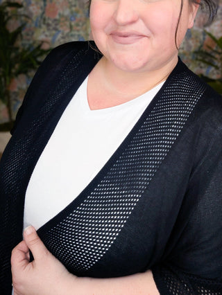 Monique Netted Knit Flowy 3/4 Sleeve Cardigan (2 Colors)-4- Overlayer Tops-WHITE BIRCH-Styled by Stacked - A Plus Size Women's Boutique in Lakeville, MN