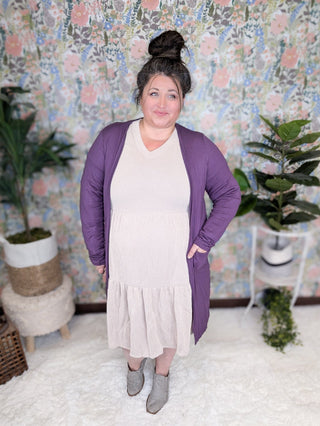 Morgan Tiered Long Sleeve Dress in Ribbed Mocha-11- Dress/Romp/Jump-WHITE BIRCH-Styled by Stacked - A Plus Size Women's Boutique in Lakeville, MN