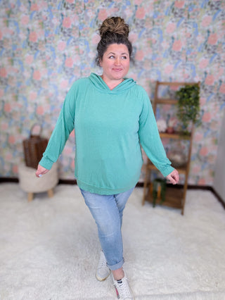 3- Hooded Tops Morrow Lightweight Pullover Hoodie in Washed Teal plus size clothing