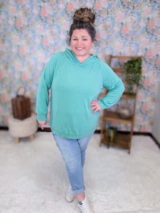 3- Hooded Tops Morrow Lightweight Pullover Hoodie in Washed Teal plus size clothing